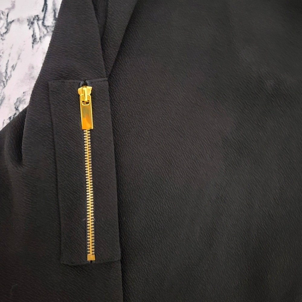 Olivia Blu Black Bomber Jacket With Gold Zipper Detailing​ - Picture 12 of 12